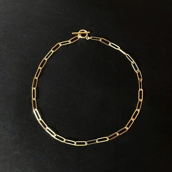 Gold Paperclip Link Necklace with Toggle Clasp - 15 inch - Picture 6 of 6